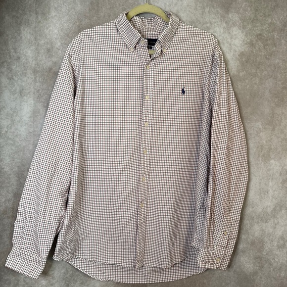 Ralph Lauren Custom Fit Button Up Long Slv Blue Red White Plaid Blue Pony Men XL - Picture 1 of 5